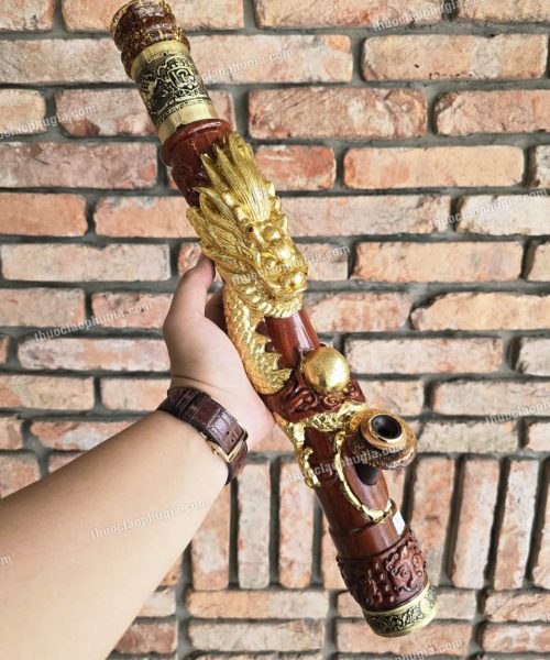 Điếu cày gỗ mun mini rút trạm rồng nổi MNM03