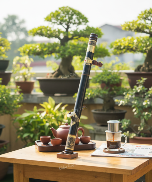 Điếu cày trúc bọc đồng khảm N13