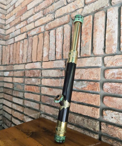 Điếu cày mini rút trúc bọc đồng khảm ngọc MNBT11