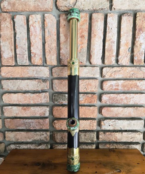 Điếu cày mini rút trúc bọc đồng khảm ngọc MNBT11