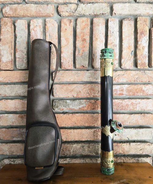 Điếu cày mini rút trúc bọc đồng khảm ngọc MNBT11