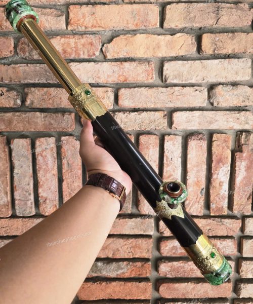 Điếu cày mini rút trúc bọc đồng khảm ngọc MNBT11