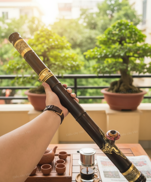 Điếu cày trúc bọc đồng khảm N28